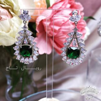 گوشواره کریستالی و الماس عروس زمرد