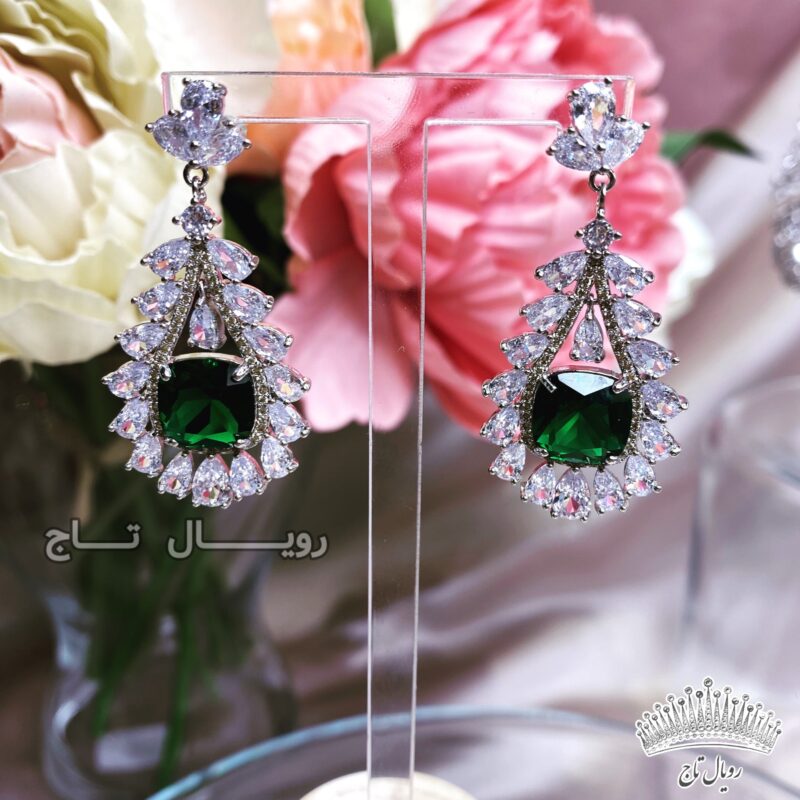 گوشواره کریستالی و الماس عروس زمرد